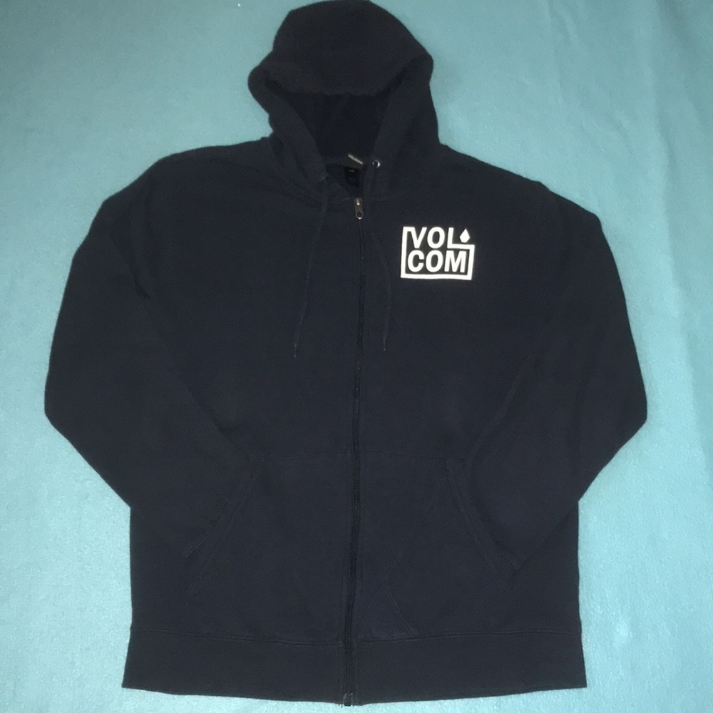 VOLCOM zip up hoodie, front pockets long sleeve dark navy blue size L